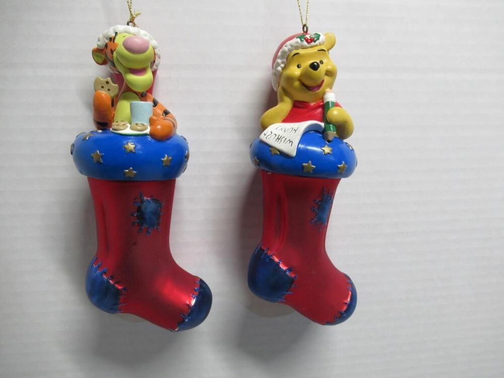 2 HTF Disney Christmas Ornament Tigger & Pooh 7" Stocking Figure HD38